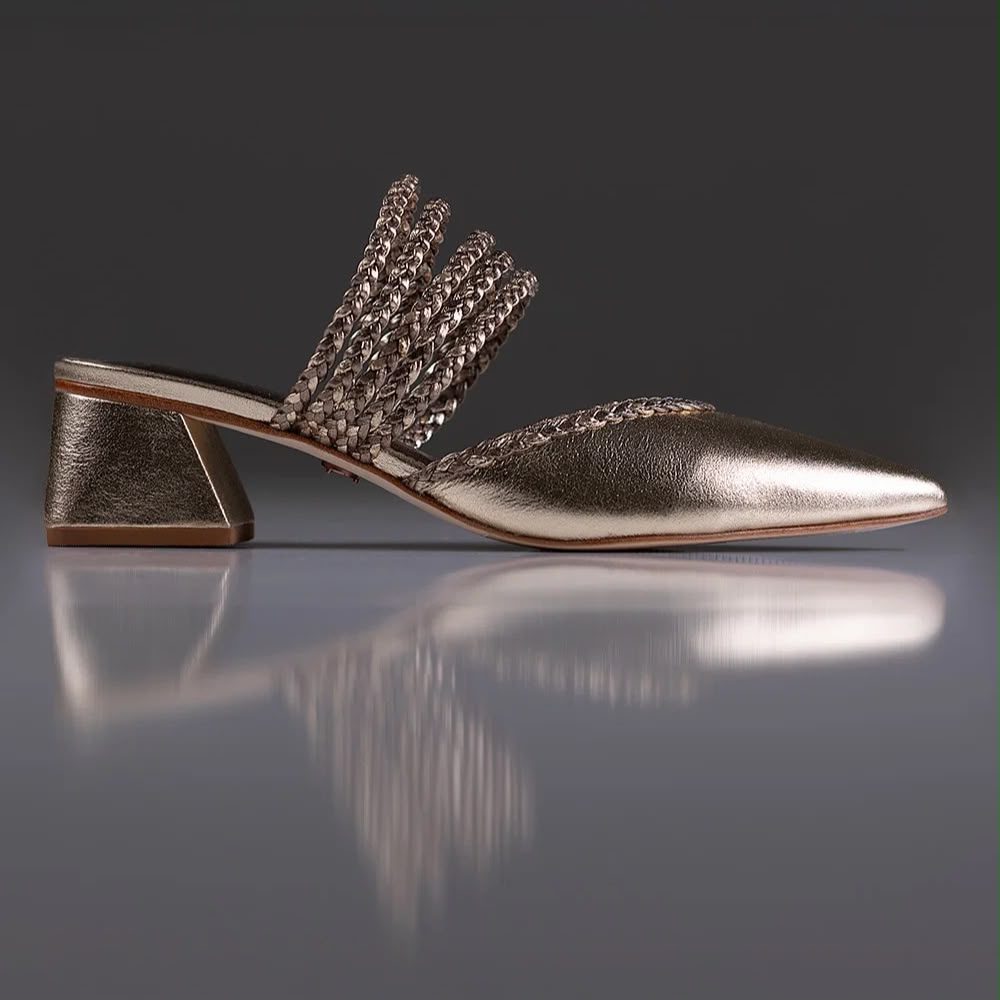 MULE CECILIA - COURO CHAMPAGNE / PRATA VELHO