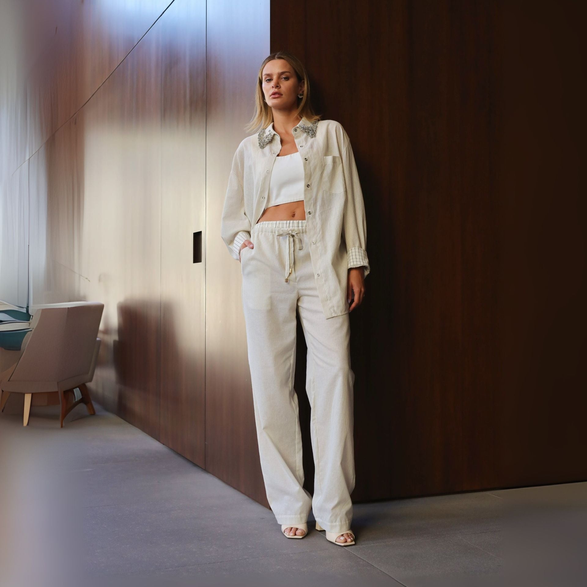 Camisa Elva - Bege Listrado