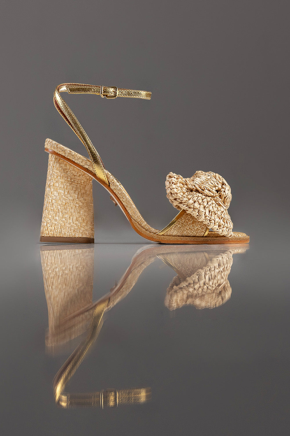 SANDALIA LOUISE - COURO BRONZE E WOOD - PALHA NATURAL