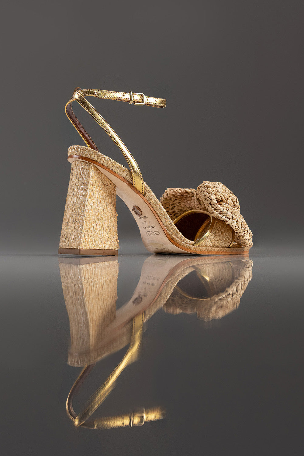 SANDALIA LOUISE - COURO BRONZE E WOOD - PALHA NATURAL