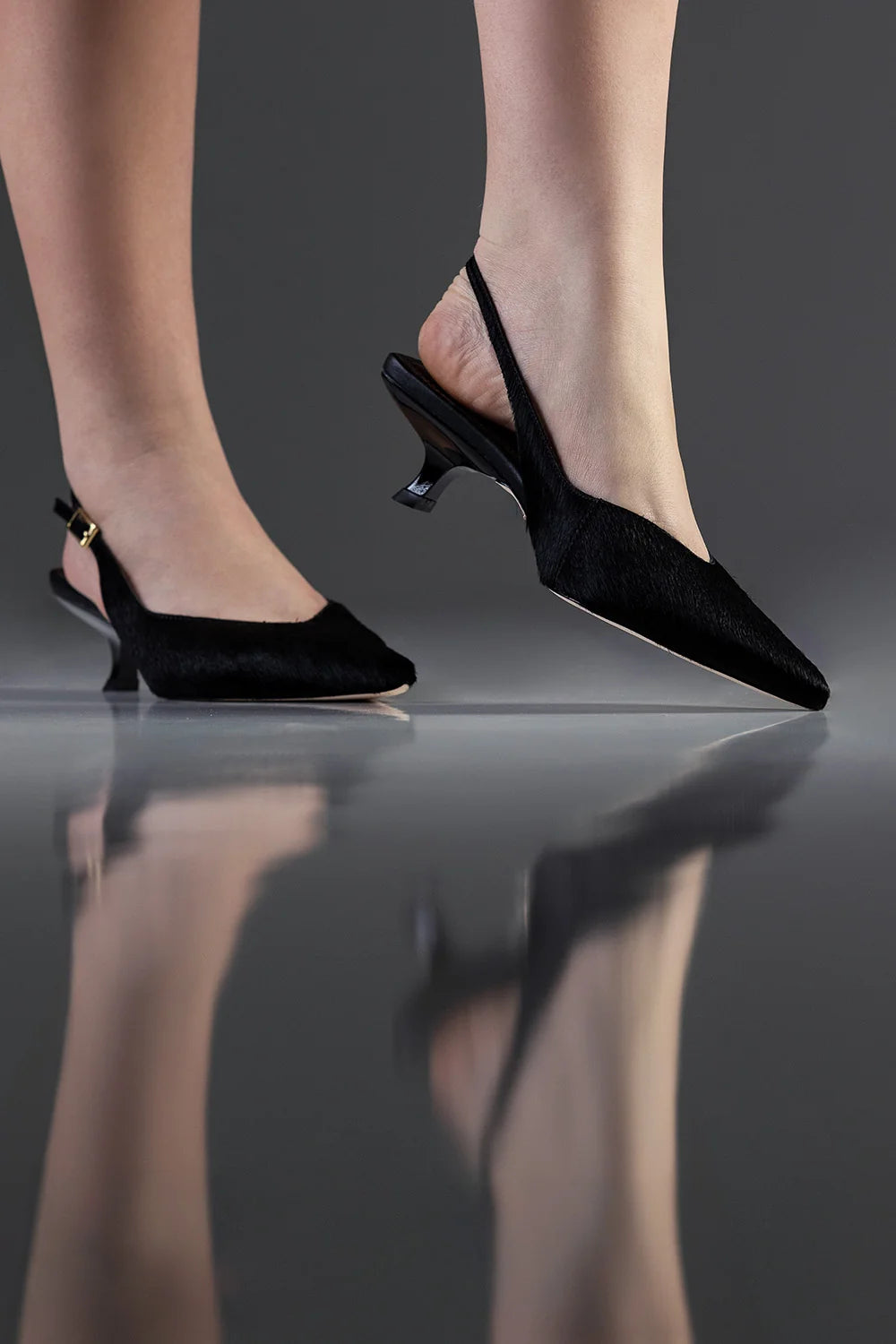 SLINGBACK GEORGINA - COURO PELO BOVINO - PRETO