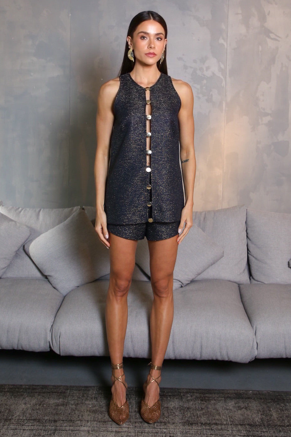 Shorts Voti - Marinho Jacquard