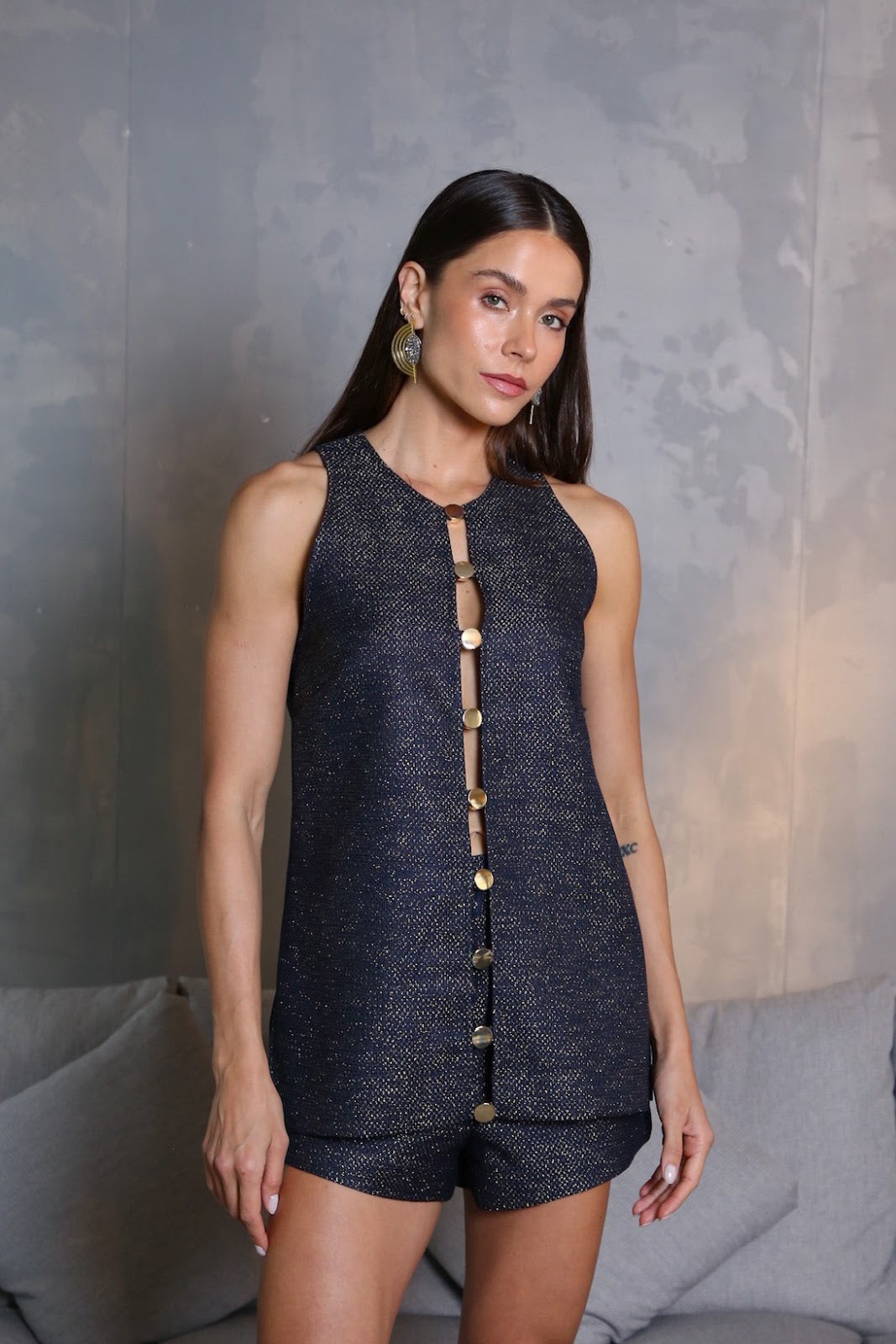 Blusa Parma Marinho Jacquard
