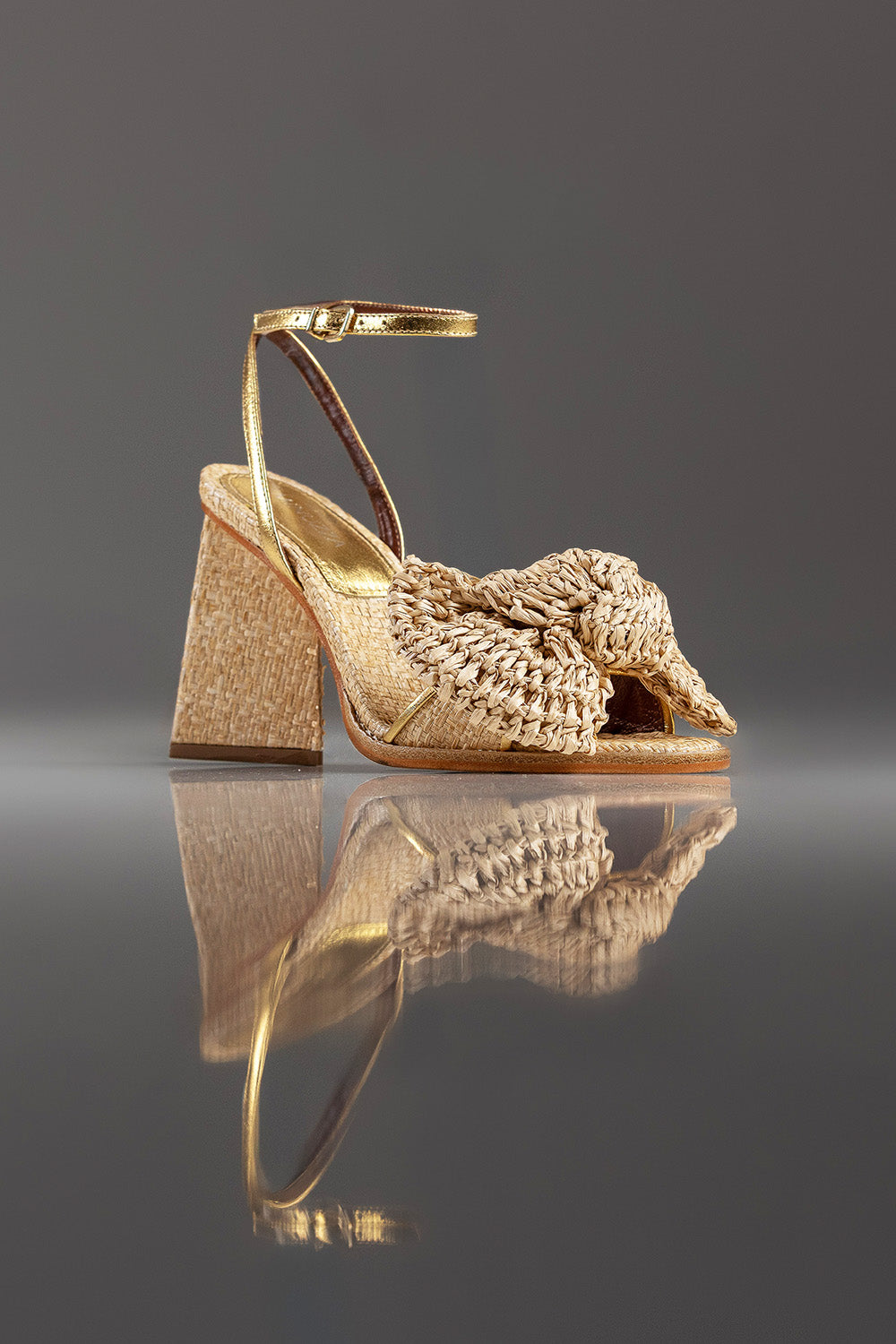 SANDALIA LOUISE - COURO BRONZE E WOOD - PALHA NATURAL