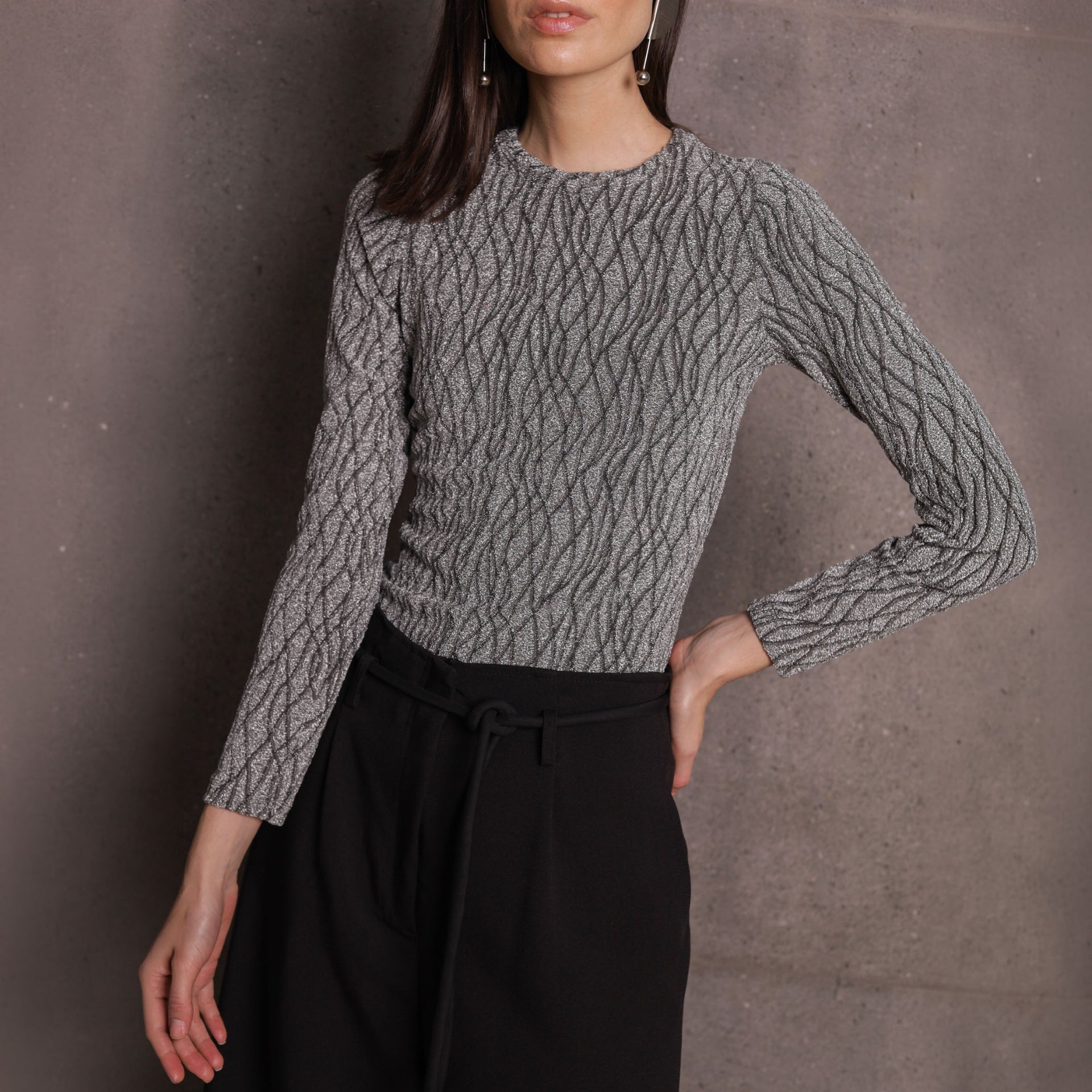Blusa Bonfin - Malha Lurex Prata