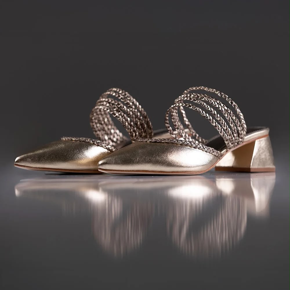 MULE CECILIA - COURO CHAMPAGNE / PRATA VELHO