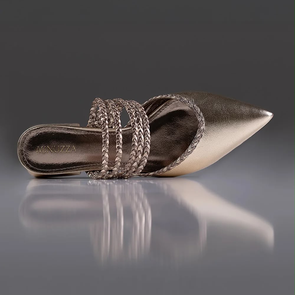 MULE CECILIA - COURO CHAMPAGNE / PRATA VELHO