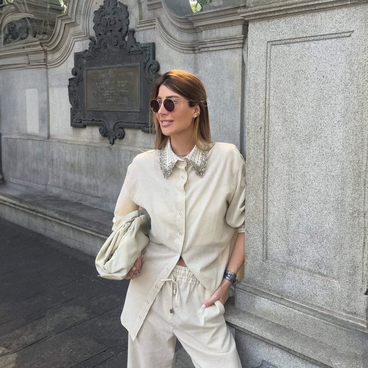 Camisa Elva - Bege Listrado