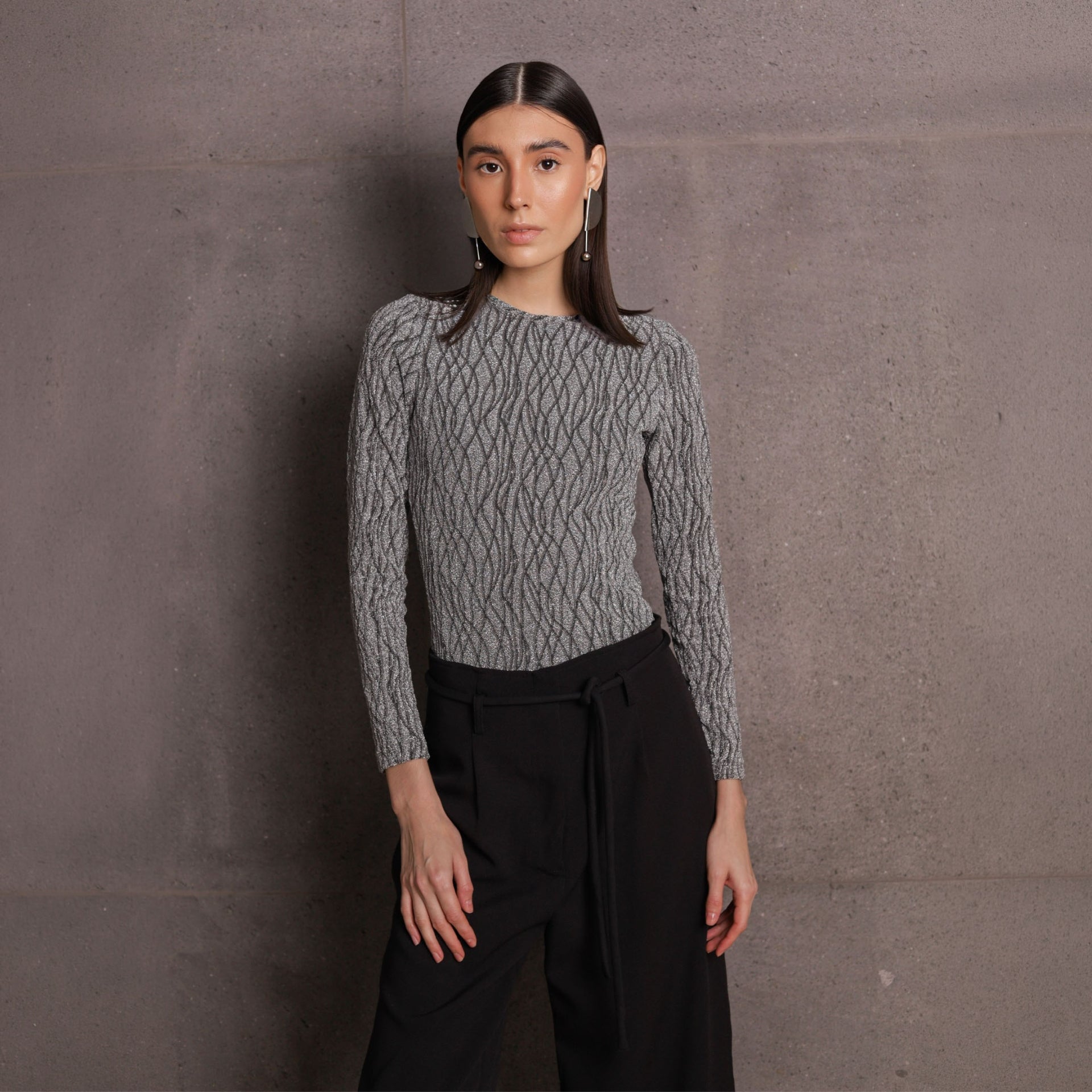 Blusa Bonfin - Malha Lurex Prata