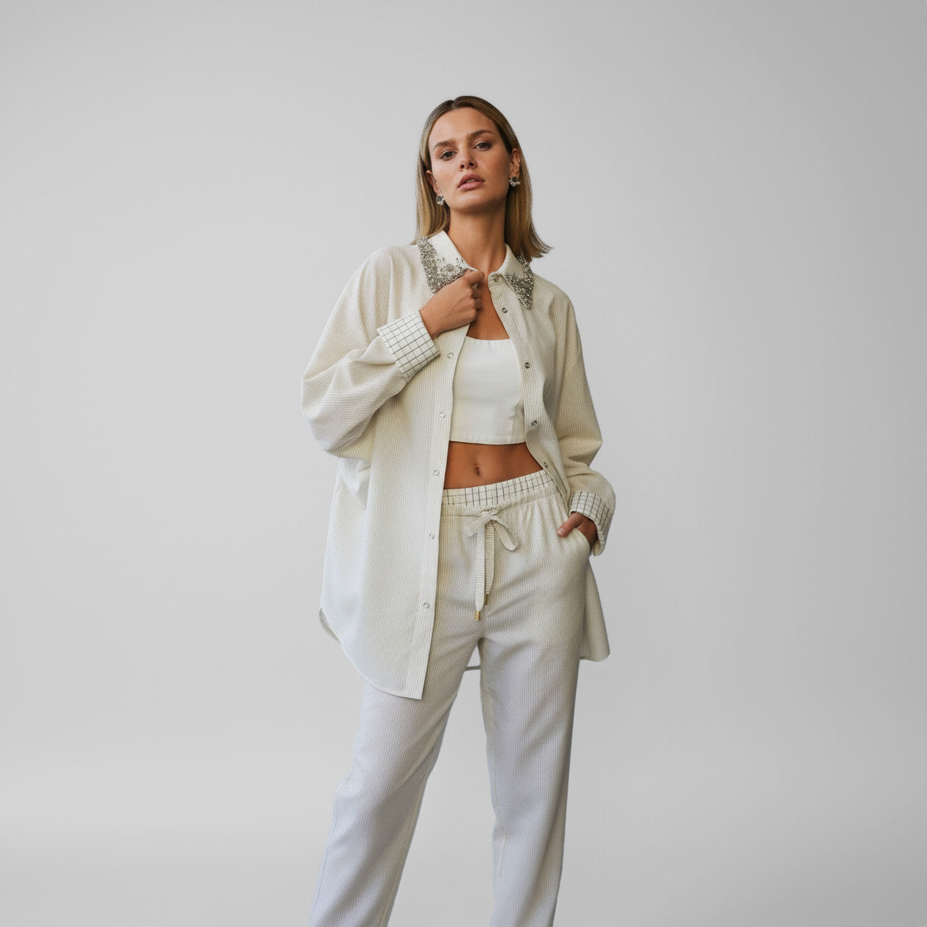 Camisa Elva - Bege Listrado